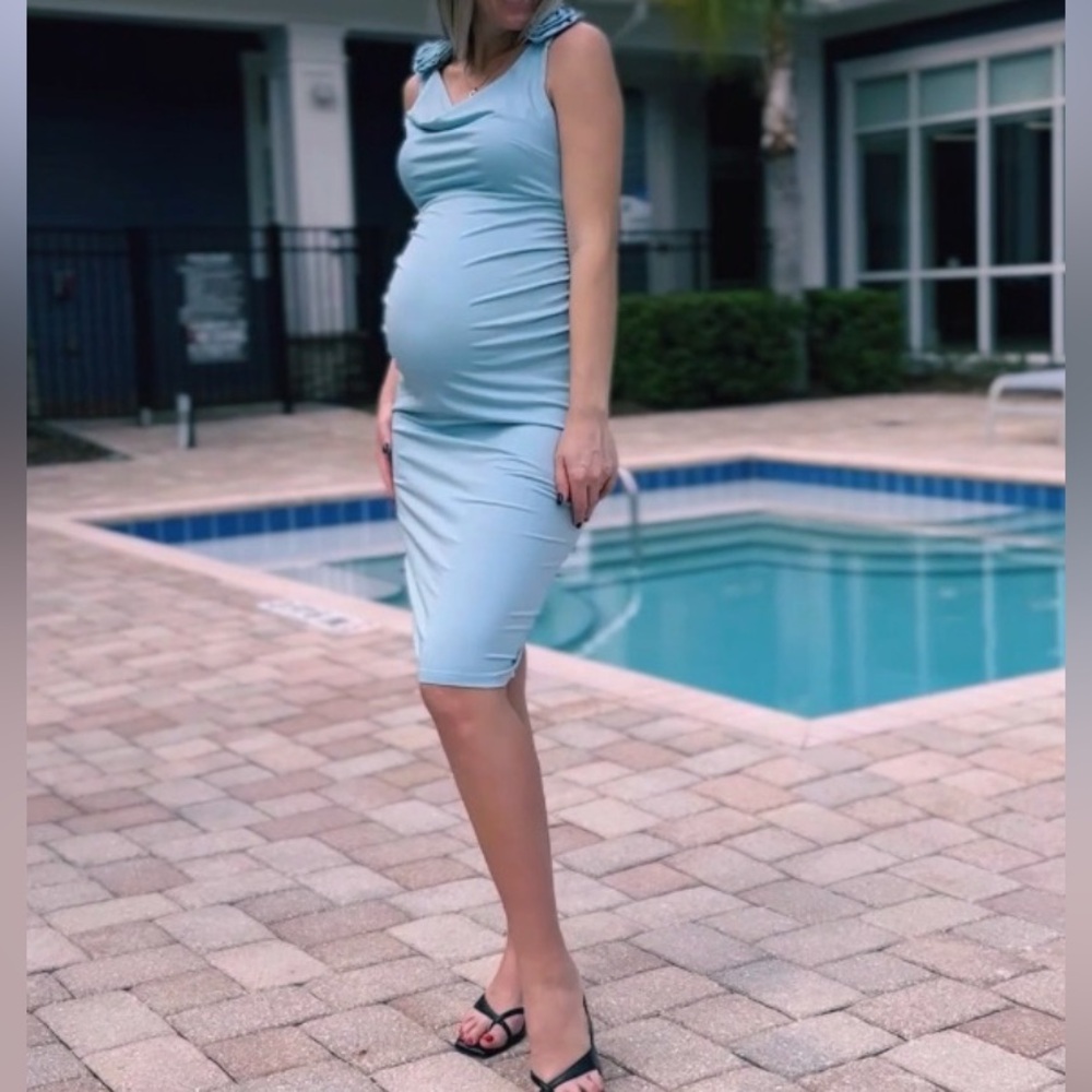 Elegant Blue Maternity Dress
